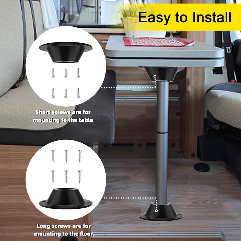 Bcautay 2 Pcs Aluminum RV Table Base Mount RV Dinette Table and Floor Mount Base 6 Mounting Holes Camper Table Leg Base with Mounting Screws for RV Boat Camper Trailer (Black) - Image 5